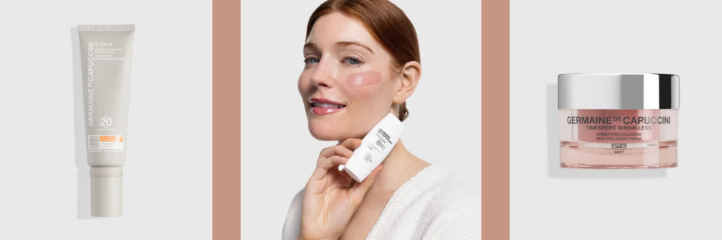 Germaine de Capuccini skincare products including moisturiser with SPF.